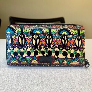 Sakroots Wallet Clutch Boho Abstract Design Multicolor Elephant Peace Signs